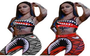 Moda kadınlar çekici mayo yaz plaj kıyafeti yelek spor sutyen şort iki parça kıyafetler köpekbalığı baskı mayo bodycon bi1774653