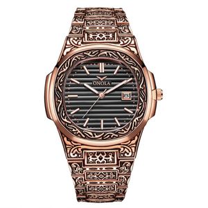 ONOLA designer quartz watch unique gift wristwatch waterproof fashion casual Vintage golden classic luxury men