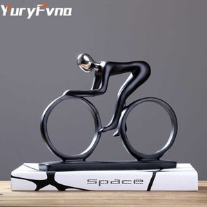 Yuryfvna Bicycle Statue DHAMPION Cyclist Sculpture Figurine Resin Modern Abstract Art Athlete Bicycler Figurine Home Decor Q0525311H