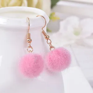 Dangle Earrings Faux Fur Fluffy Pom Chain Drop Hairball Tassel Hair Ball Pendant Jewelry Party Dress Up