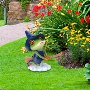 Heykel kurbağaları heykelcik dekor kurbağası, açık hava ev bahçesi avlusu çim minyatürler için bir süpürge heykel süsleme sürüyor
