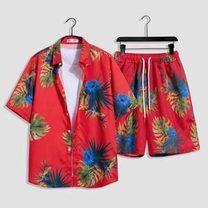 Designer kostym Hawaiian Beach Holiday Mens Loose Size Par Fashion Märke Kort ärm Blomma Skjorta Casual Tvåbit Set J6P1