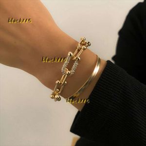 Armreif Gliederkette Kristall U-förmige Schnalle Metall Armreif Luxus Armband Statement Gold Silber Farbe Link Mode Pulseras Frauen 2024 Designer Armband Schmuck