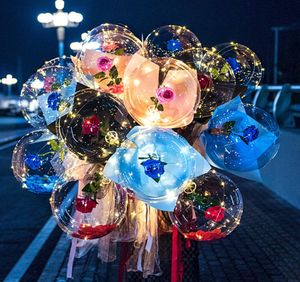 LED lysande ballong Rose Bouquet Transparent Bubble Enchanted Rose med Stick Led Bobo Ball Valentines Day Gift Wedding Party Dec8445084