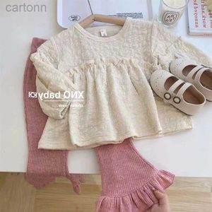 T-shirts Spring Autumn 2 PCS Childrens Set Childrens Clothing Girls Shirt 2023Childrens Shirt Pants Girl Baby Long Sleeve Top LDD240314