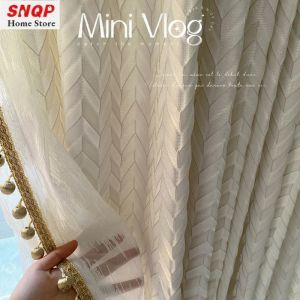 Curtains Fashion Champagne Luxury Modern Embossed Curtains for Living Room Dining Bedroom Blackout Beige French Cream Elegant Tulle