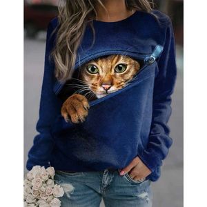 Felpa con cappuccio da donna firmata Primavera e autunno 2024 New Thin Cat Print Girocollo Casual Donna Pullover Maglione a maniche lunghe Moda uomo T-shirt felpa vestitiZHJZ