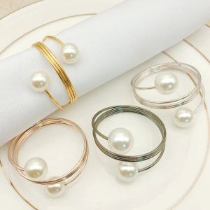 Gold Silver Spring Double Pearl Napkin Ring Western Food Decoration Napkins Rings Hotel Wedding Festival Party Table Decor TH1322