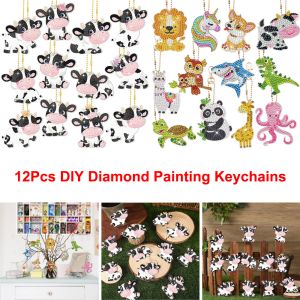 Stitch 12Pcs DIY Diamond Painting Keychains Kit Cute Animal Rhinestone Art Mosaic Keyring Women Bag Hanging Pendant Decor Handmade Gift