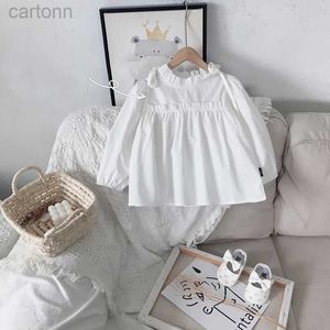 Camisetas 2-7 anos de idade bebê menina blusas brancas crianças casamento camisas sólidas casuais outono outono roupas infantis primavera roupas plissadas ldd240314