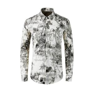 High Quality Luxury Jewelry Mens Hipster Floral Printed Shirt Slim Fit Long Sleeve Dress Shirts High Street Shirts