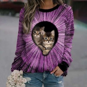 Designer women's hoodie Spring and Autumn 2024 New Thin Cat Print Round Neck Casual Womens Pullover Long Sleeve Sweater Men's Fashion T-shirt sweatshirt clothesGJYX