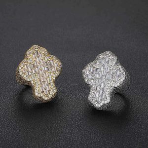 Hip Hop Kupfer Set T-Quadrat Zirkon Kreuz Modemarke personalisierte Herren Ring Schmuck