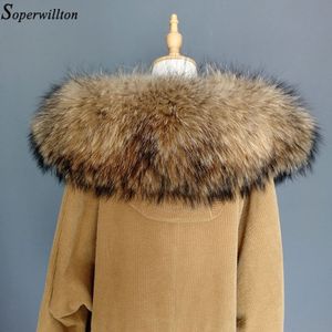 Äkta 100% naturlig päls krage parkas kappa lyx varm naturlig tvättbjörn halsduk kvinnor stora päls halsdukar 60 cm 65 cm 70 cm 75 cm 80cm2557