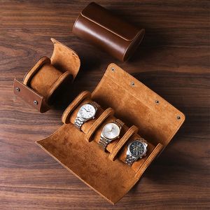 3-slot watch roll travel box portable vintage leather watch display box storage box mens watch organizer gift 240314