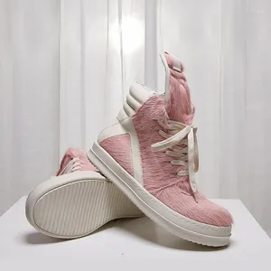 959 Buty do chodzenia High Brand Street Pink Horsehair Sneaker Men Lace-Up Grube Soled Top Round Tórz 84