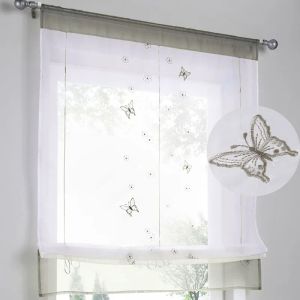Curtains Butterfly Embroidered Roman Finished Curtains Gray Curtain Blinds For Kitchen Liftable Gauze Small Coffee Tulle Curtain Cortinas