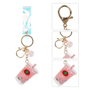 Keychains Milk Tea Cup Keychain Hanging Decor Miniature Bottle Bag Ornament Kedjor för bilnycklar