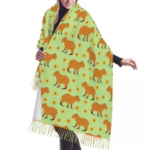 Scarves Luxury Capybara With Flowers Pattern Tassel Scarf Women Winter Fall Warm Shawl Wrap Ladies Fashion Versatile Female