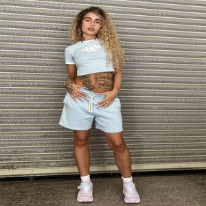 Syna world T-shirt suit women's shorts European and American street hip-hop slim short T-shirt summer casual sports suit