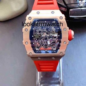 Relógio masculino RM RM Mecânico Masculino Relógio Mecânico de Luxo Rm Relógio de Pulso Moinho de Barril de Vinho Rm35-02 Série Automática Caixa de Ouro Rosa Fita Mens Milles