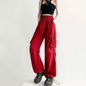 Damenhose, Baggy-Hose für Damen und Mädchen, Kordelzug, elastisch, niedrige Taille, gerüscht, mehrere Taschen, Jogger