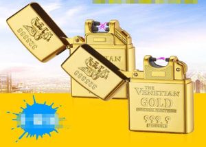 Nyaste Gold Brick Double Single USB Arc Lighter Cigarettelektronisk elektrisk laddningsbar pulsändare presentförpackning för rökning också4500421