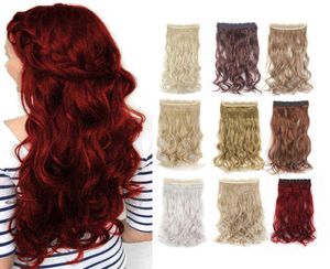 Lelinta 24quot Curly 34 Full Head Synthetic Hair Extensions Clip Onin Hairpieces 5 Clips 155G Wine Red 2202082158187