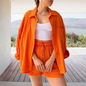 Fatos de treino feminino manga longa topo único e shorts de pernas largas definir moda senhoras sexy ternos sólidos verão 2 peça roupas para