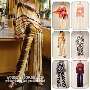 Women's Pants Fashion Women Outfits 2 Pieces Set Artistic Print Chic Lantern Sleeve Off Shoulder Tops Loose Spring Summer Streetwear