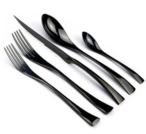 JASHII 5Pcs Black Stainless Steel Dinnerware Plate Silverware Dinner Steak Knives Dessert Forks Teaspoon Tableware Cutlery Set T203588925