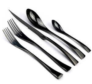 JASHII 5 Pcs Preto Aço Inoxidável Prato Talheres Jantar Facas de Bife Garfos de Sobremesa Colher de Chá Talheres Conjunto de Talheres T203588925