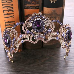 Barroco roxo cristal beleza princesa coroa tiaras magnífico strass diadema para noiva hairbands casamento acessórios de cabelo 240307