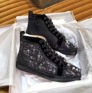 Loubiton Red-Bottomed Christiane Elegant LouBitag Max High Top Sneakers Flat Strass Rhinestones Black Sliver Golden Par Casual Walkin FPC