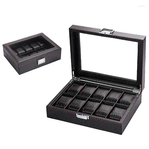 Watch Boxes Luxury Carbon Fiber 3/5/6/10 Slots Display Box Organizer For Men Women Watches Holder Storage