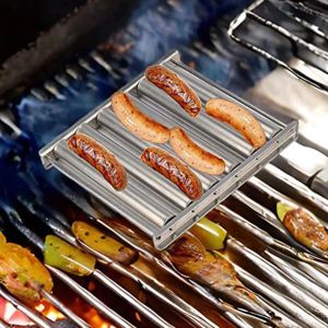 Aprons Grill Barbecue Roller Holder Racks Camp Fire Grills Sausage Wood Garden Camping Folding Stainless Steel Porta hot dog