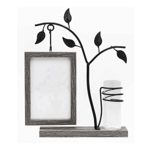 Cornice per foto di famiglia Cornici per foto verticali da scrivania per albero in metallo 4x6 con vaso decorativo su entrambi i lati per mostrare regali unici