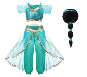Girls Princess Jasmine Costume Set Aladdin039S lampa cosplay Arabian kläder barn Halloween Party Belly Dance Dress för 2106241194