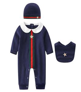 Newborn Baby Embroidery star 3pcs Cotton Rompers set with bibcap Christmas 024M Romper Toddle infant bodysuit Children onepiece9841779