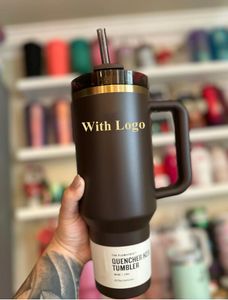 DHL New Chocolate Gold Black Chroma 40oz Quencher H2.0 Cups 1:1 With Logo Stainless Steel Tumblers With Handle Lid and Straw Travel Car Mugs Pink Water Bottles 0314