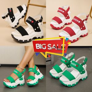 New Sandals wedge heel thick sole thick round head open toe letter one line buckle women's large size sandals GAI