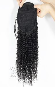 Indian Natural Black 12 to 26 120g Curly 3A 3B 3C Afro Kinky Curly Elastic Band Ties Drawstring Ponytail Virgin Human Hair Extensi5339736