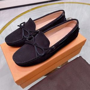 Casual Shoes Spring And Autumn Women's Cow Suede Flat Bottom Bowknot Round Toe Comfortable Driving Peas Loafers