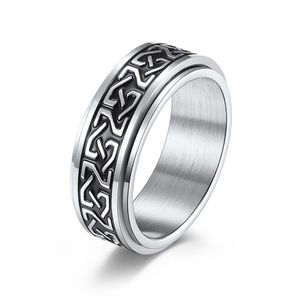 Sculpture Stainless Steel Rotating Ring Band Celtic Knot Relieve Anxiety Rotatable Rings Wedding Band for Couples men Fashion Jewelry