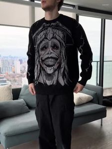 Erkek Sweaters Dark Y2K Harajuku Moda Tasarımı Anime Örme Pamuk Yuvarlak Boyun Uzun Kollu Külkü Yüksek Sokak Giyim Kayak Sıcak