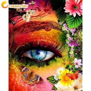 Número chenistory quadro diy pintura por números olhos moderna arte da parede imagem por número acrílico lona por números para decoração de casa arte diy