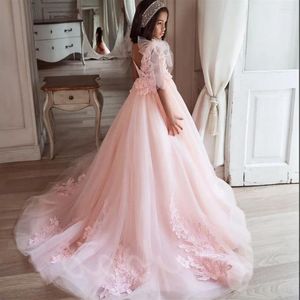 Girl Dresses Flower For Weddings Tulle Appliques Sparkly Sequins Beaded Princess Kids Evening Party First Communion Ball Gown