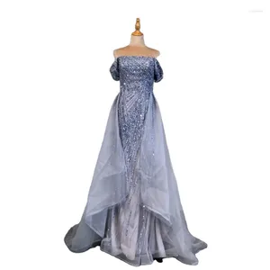 Party Dresses Blue Off Shoulder Modern Evening Dress 2024 Anpassade pärlor över kjol Eleganta klänningar för kvinnor