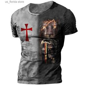 Men's T-Shirts T-shirt Men Templar Printed Vintage Style Shirt O Neck Oversized Short Slve Tops Mens Clothing Punk Strtwear 2023 Loose Ts Y240314