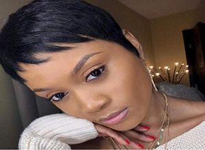 Short Brazilian Virgin hair Wigs for Black Woman Natural Straight Pixie Cut Wig 100 humanhair None lace wig7594647